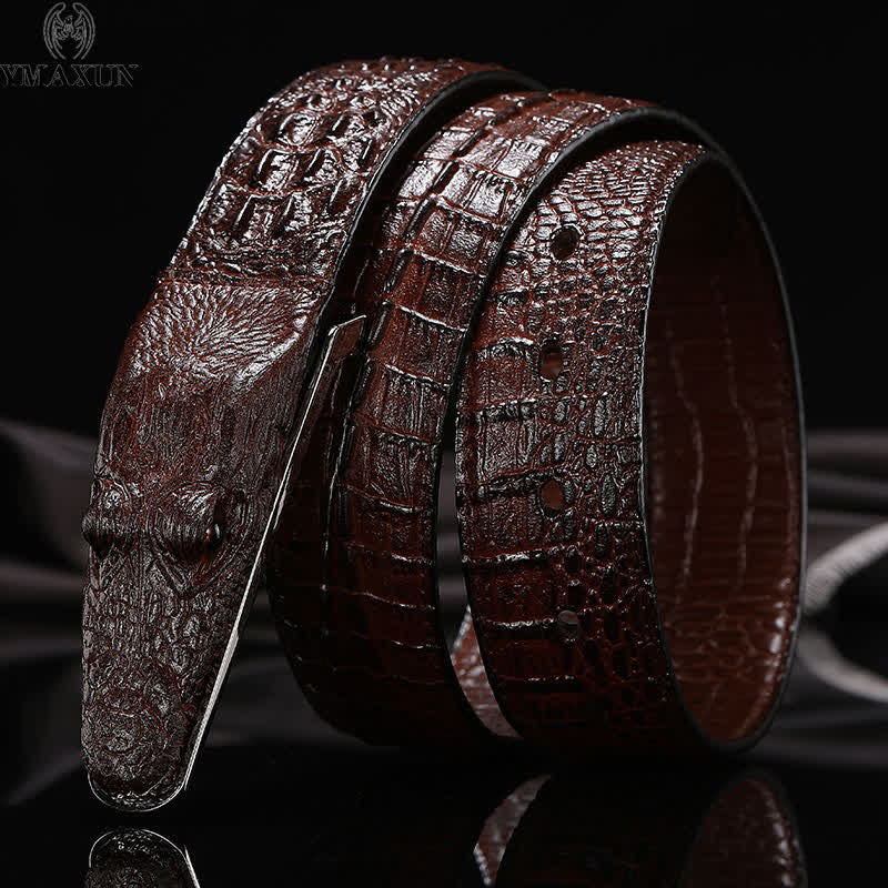 Cintura in pelle con fibbia a forma di testa di coccodrillo realistica da uomo - image 3