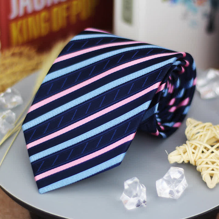 Cravatta classica da uomo a righe blu e rosa sfumate