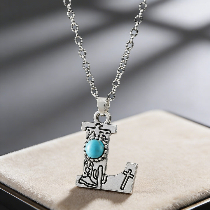 Collana vintage con ciondolo a forma di iniziale turchese - L - image 20
