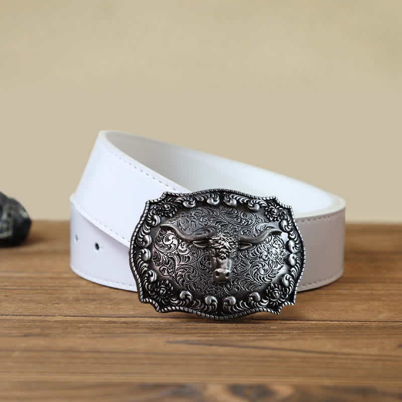 Cintura in pelle fai da te con fibbia in argento anticato Longhorn Bull da uomo