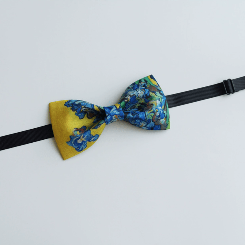 Papillon da uomo con stampa a olio creativo e motivo iris giallo