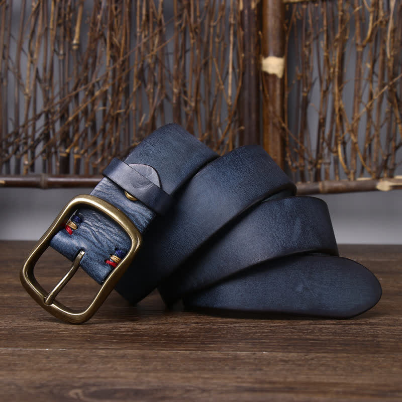 Cintura da uomo vintage in pelle di vacchetta pura spessa - Blu - 46 - image 13