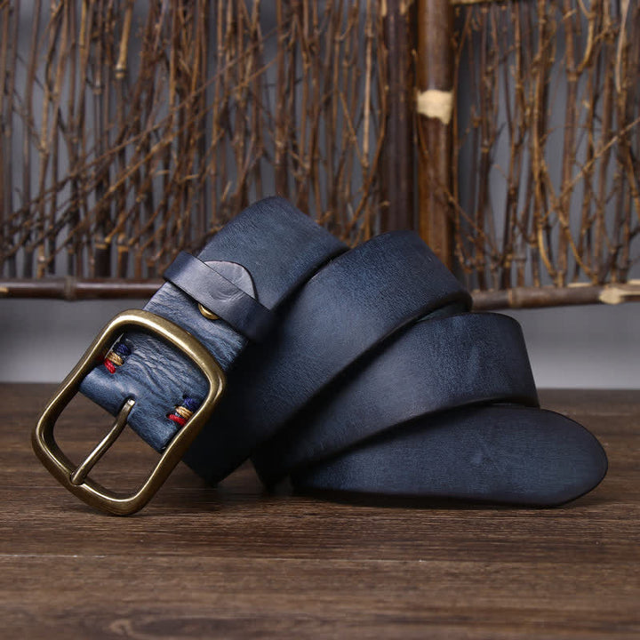 Cintura da uomo vintage in pelle di vacchetta pura spessa - Blu - 46 - image 13