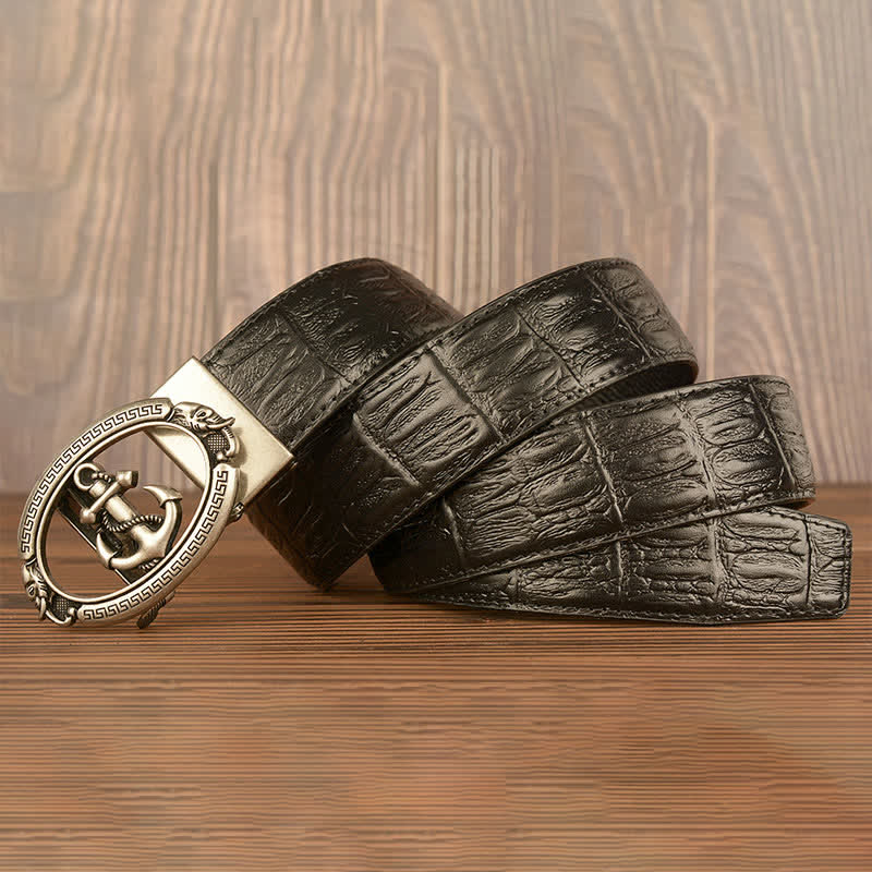 Cintura da uomo in pelle goffrata con ancora nautica e coccodrillo - image 12