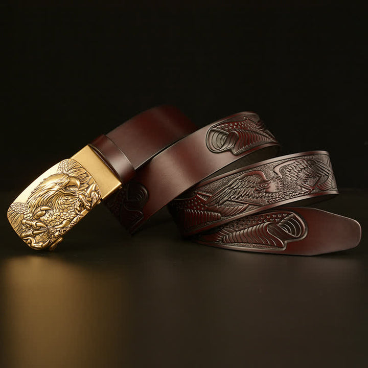 Cintura in pelle con fibbia automatica Eagle Wings Vintage da uomo - image 13
