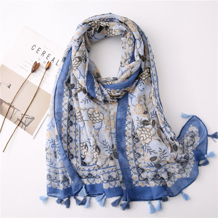 Sciarpa con nappe floreali e stampa bohémien da donna