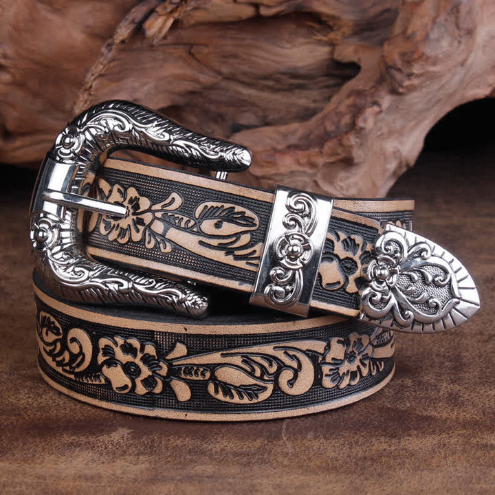 Cintura in pelle con stampa a rose piccole vintage unisex