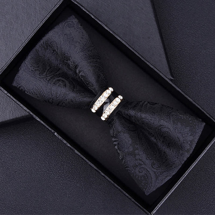 Papillon da uomo con motivo floreale Paisley a righe e strass - Paisley nero - image 2