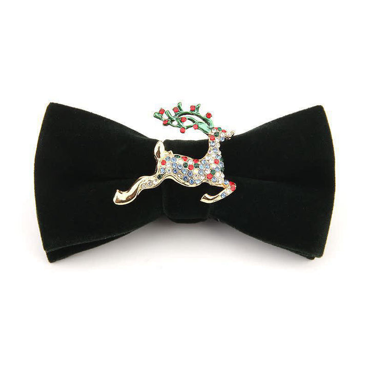 Papillon natalizio in velluto con strass e testa di alce da uomo