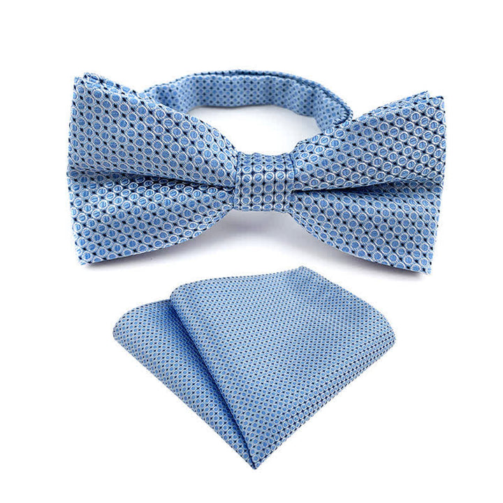 Set da 2 pezzi da uomo con papillon e fazzoletto da taschino a righe a quadri - Blu - image 1