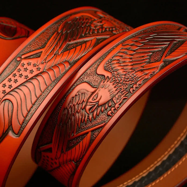 Cintura in pelle con chiusura automatica Eagle Wings Vintage da uomo