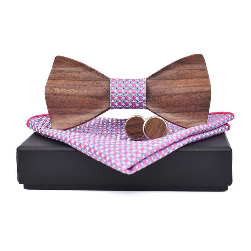 Set di 3 papillon in legno di noce nero da uomo - Rosa - image 8