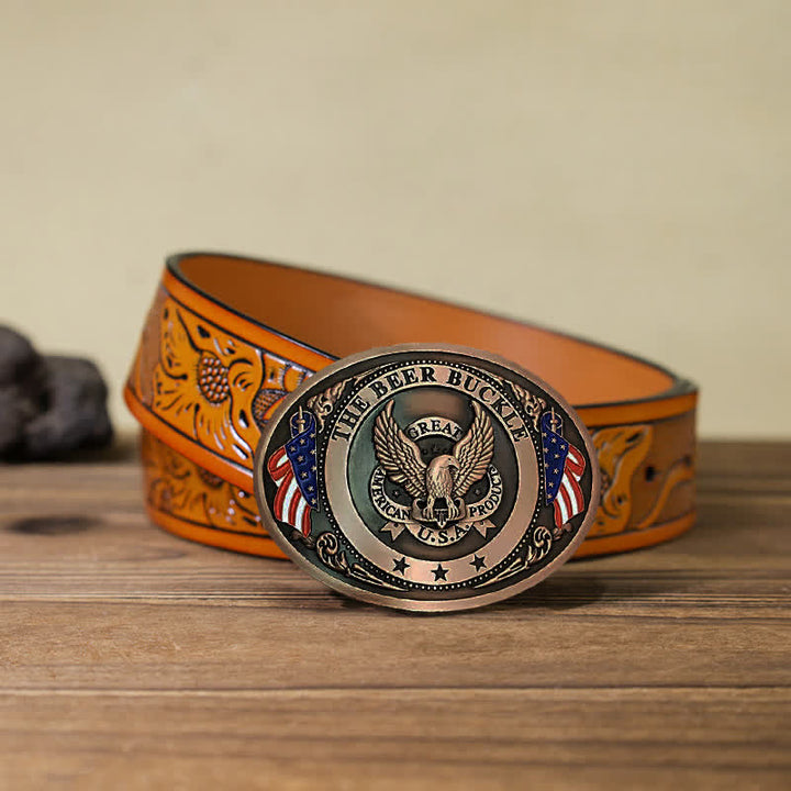 Cintura in pelle con fibbia porta birra creativa fai da te con bandiera USA e aquila da uomo