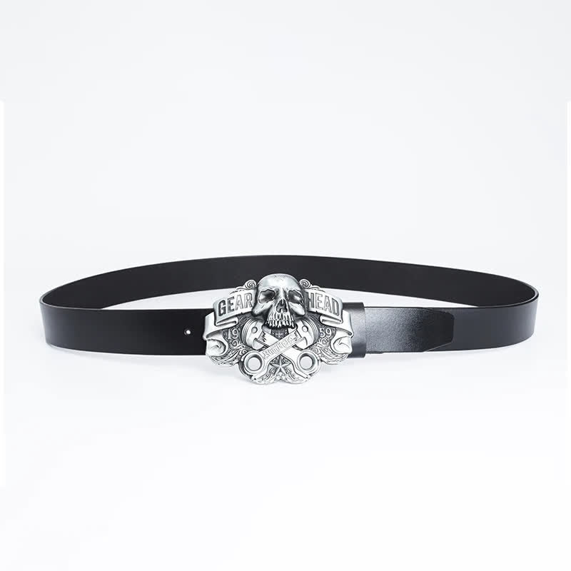 Cintura in pelle punk con testa di teschio elegante da uomo