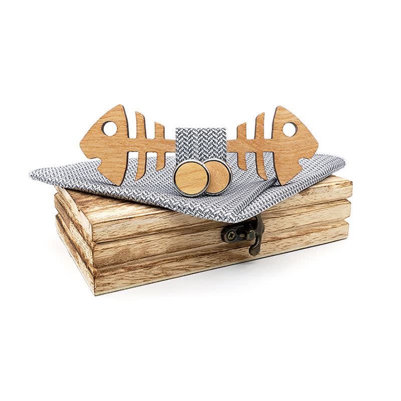 Set di 3 papillon in legno a spina di pesce da uomo - Grigio - image 8