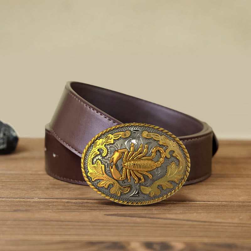 Cintura in pelle con fibbia a forma di scorpione dorato fai da te da uomo - Ovale - Cintura PU marrone (40) - image 14