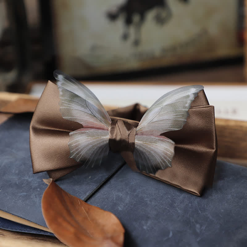 Set da taschino con papillon e fazzoletto da taschino a farfalla in organza vintage da uomo - Caffè - Papillon - image 15