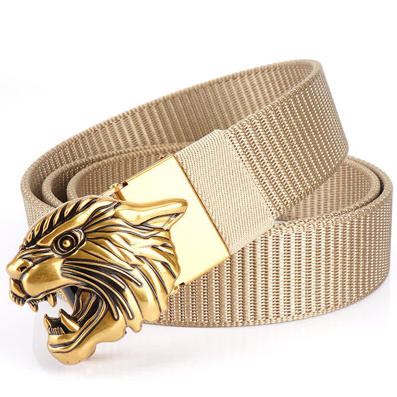 Cintura in nylon con testa di tigre ruggente da uomo - Beige/Oro - 48" - image 13