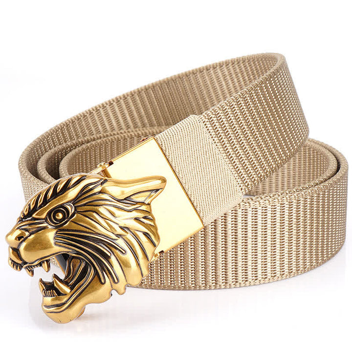 Cintura in nylon con testa di tigre ruggente da uomo - Beige/Oro - 48" - image 13