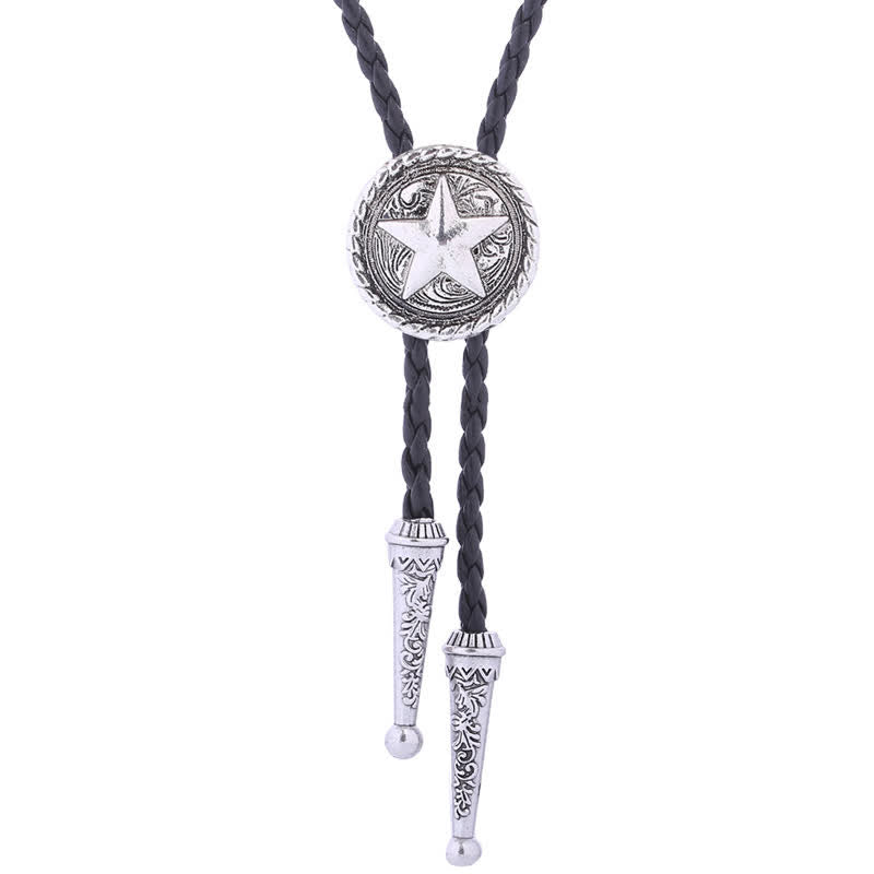 Cravatta Bolo in pelle intrecciata a forma di stella a cinque punte