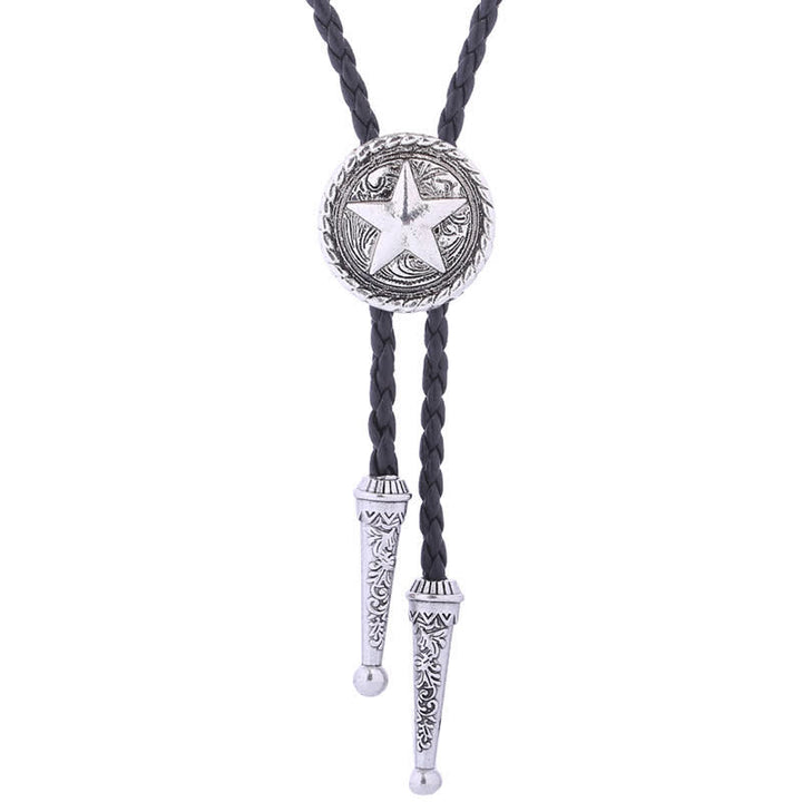 Cravatta Bolo in pelle intrecciata a forma di stella a cinque punte