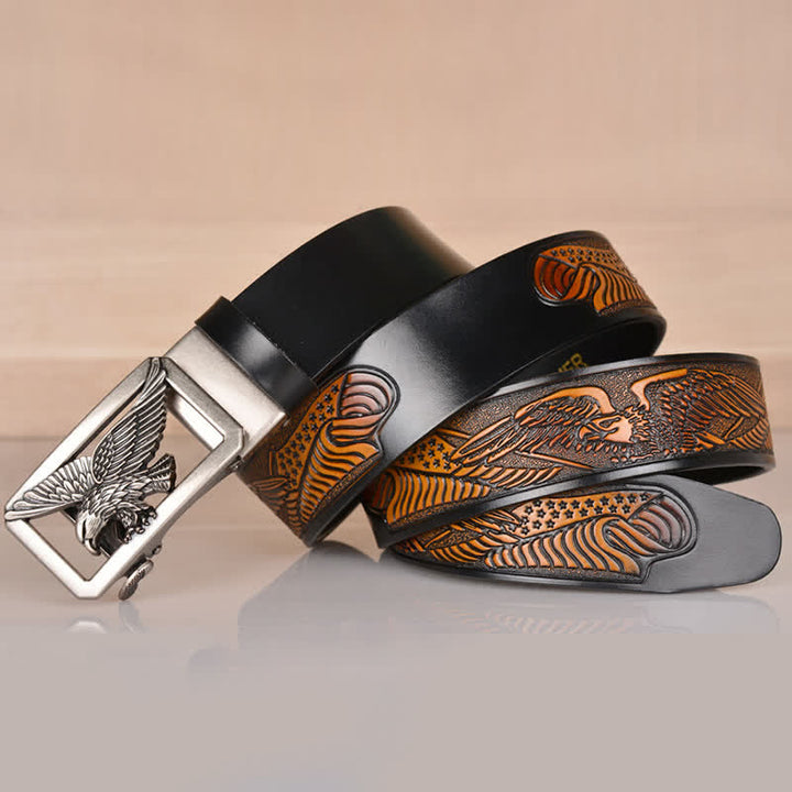 Cintura in pelle goffrata con fibbia Hollow Eagle da uomo