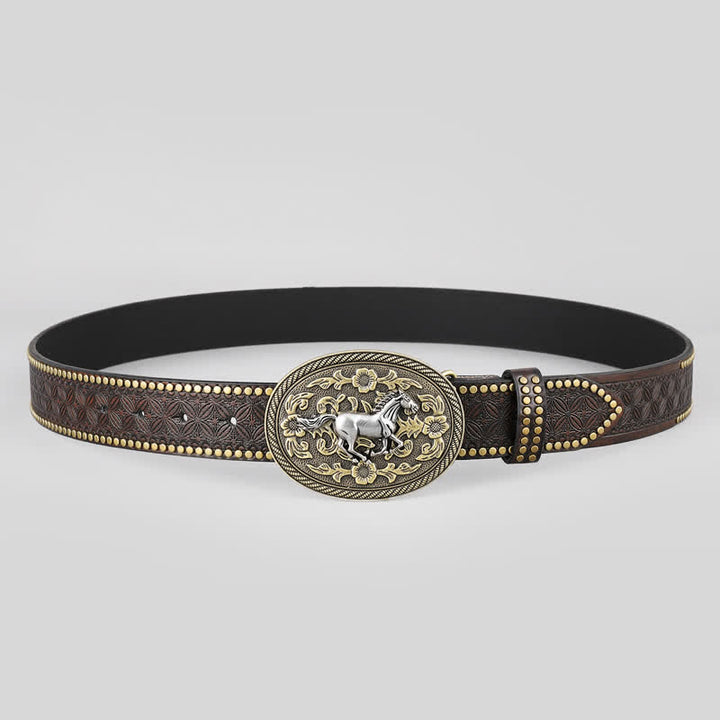 Cintura in pelle con chiusura floreale Strong Horse da uomo