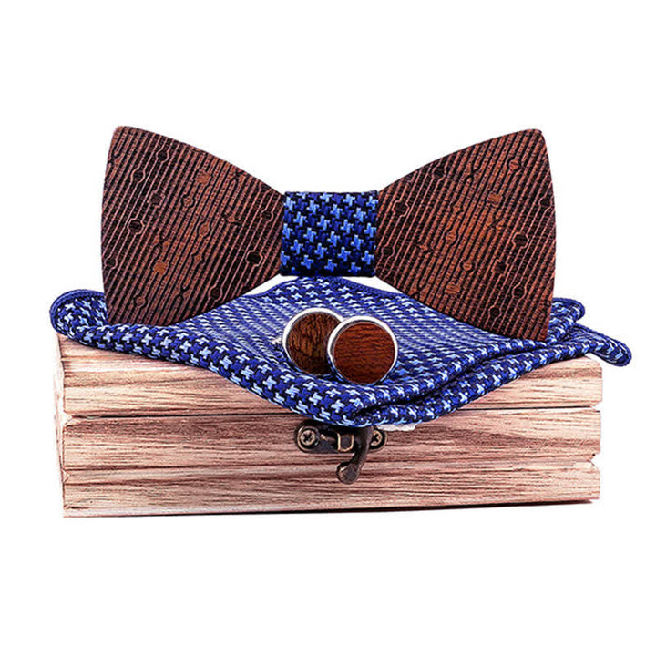 Set di 3 papillon in legno a forma di foglie cave da uomo