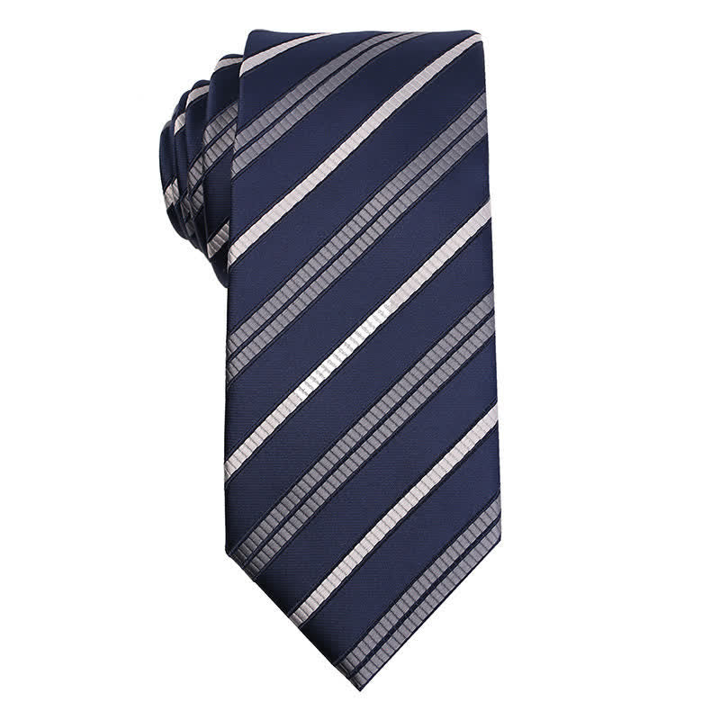 Cravatta elegante a righe da uomo - Grigio e blu navy - image 3