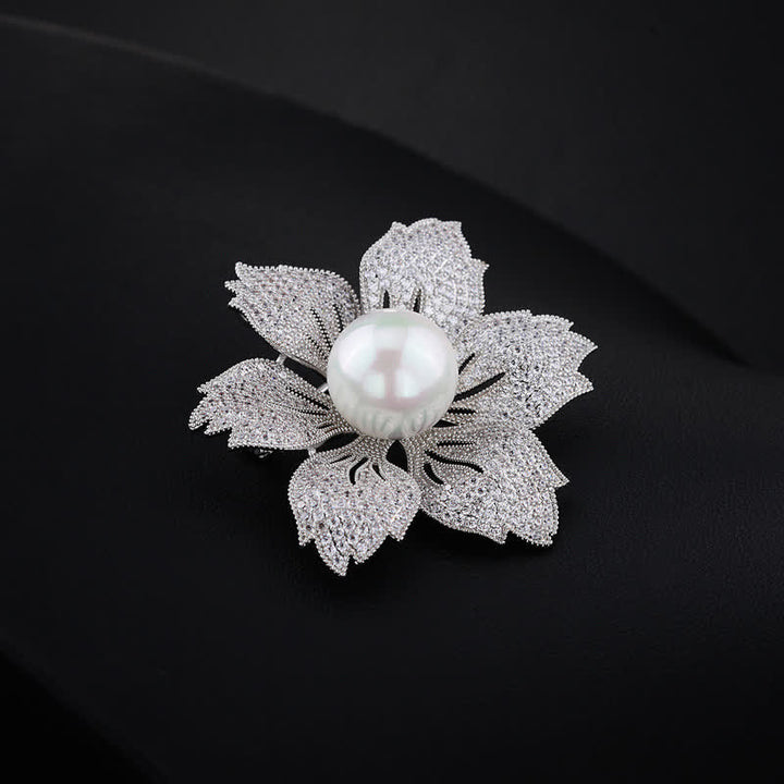 Spilla Bauhinia di lusso con perle brillanti da donna - Argento e bianco - image 8