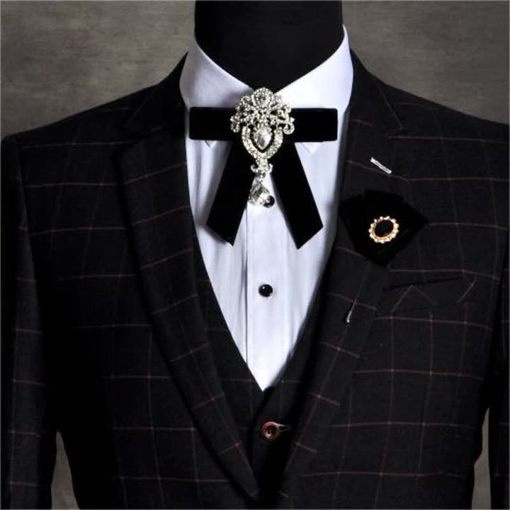 2 pezzi Royal Rhinestone Spilla Velluto Papillon Set