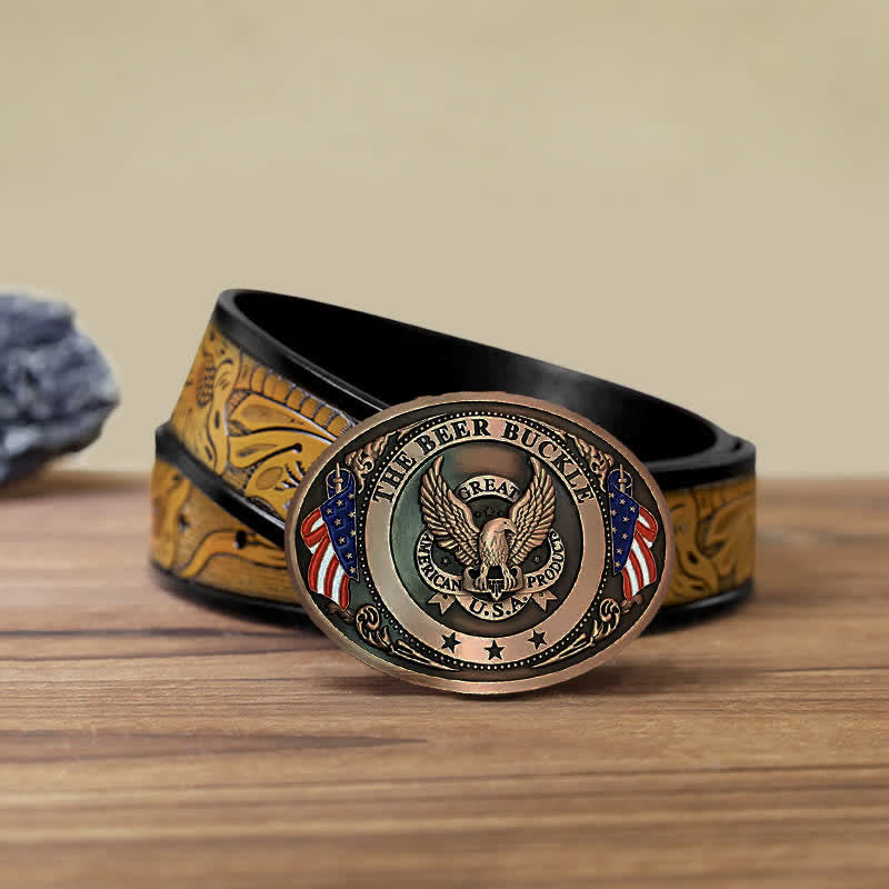 Cintura in pelle con fibbia porta birra creativa fai da te con bandiera USA e aquila da uomo
