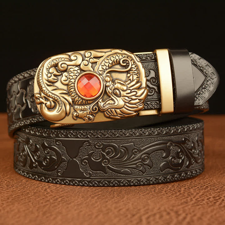 Cintura in pelle con pietra preziosa e drago inciso da uomo - Nero e Rubino - 46 - image 10
