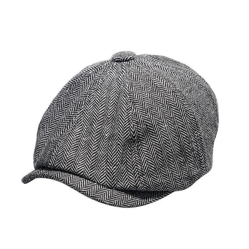 Berretto ottagonale da uomo con motivo a spina di pesce - Grigio - Regolabile (circa 21 5/8"-23 1/4") - image 5