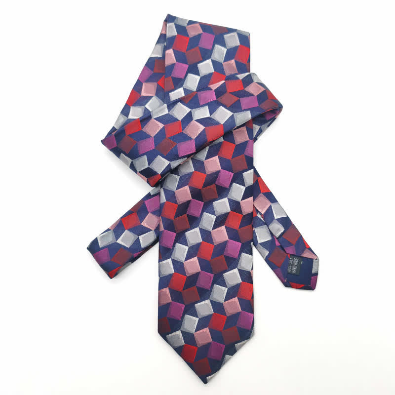 Cravatta da uomo in pura seta con motivo geometrico quadrato colorato