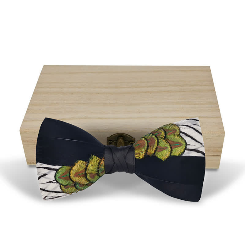 Papillon con piume di pavone patchwork bianco e nero - image 4