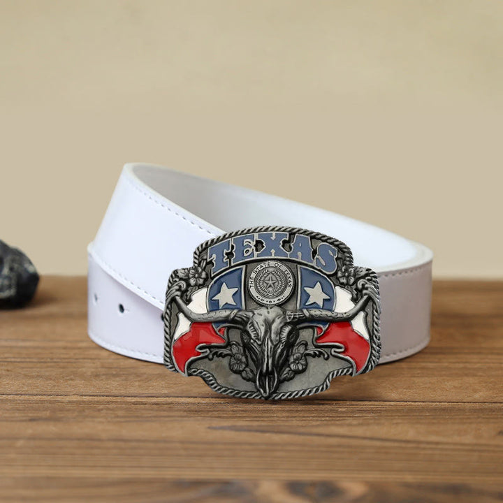Cintura in pelle fai da te con fibbia a forma di toro Longhorn con bandiera del Texas da uomo