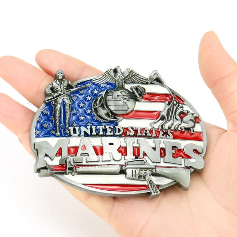 Cintura in pelle con fibbia militare fai da te dei marines degli Stati Uniti da uomo