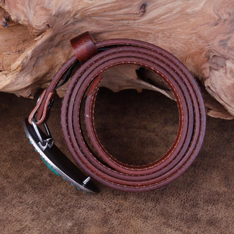 Cintura unisex in pelle di agata turchese e rosa intagliata