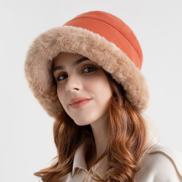 Cappello da pescatore con tesa spessa e calda in peluche da donna