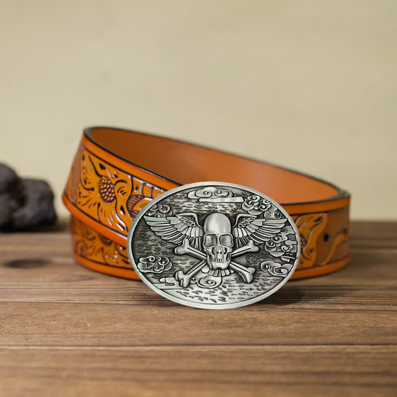 Cintura in pelle con fibbia porta birra creativa fai da te a forma di teschio e angelo da uomo