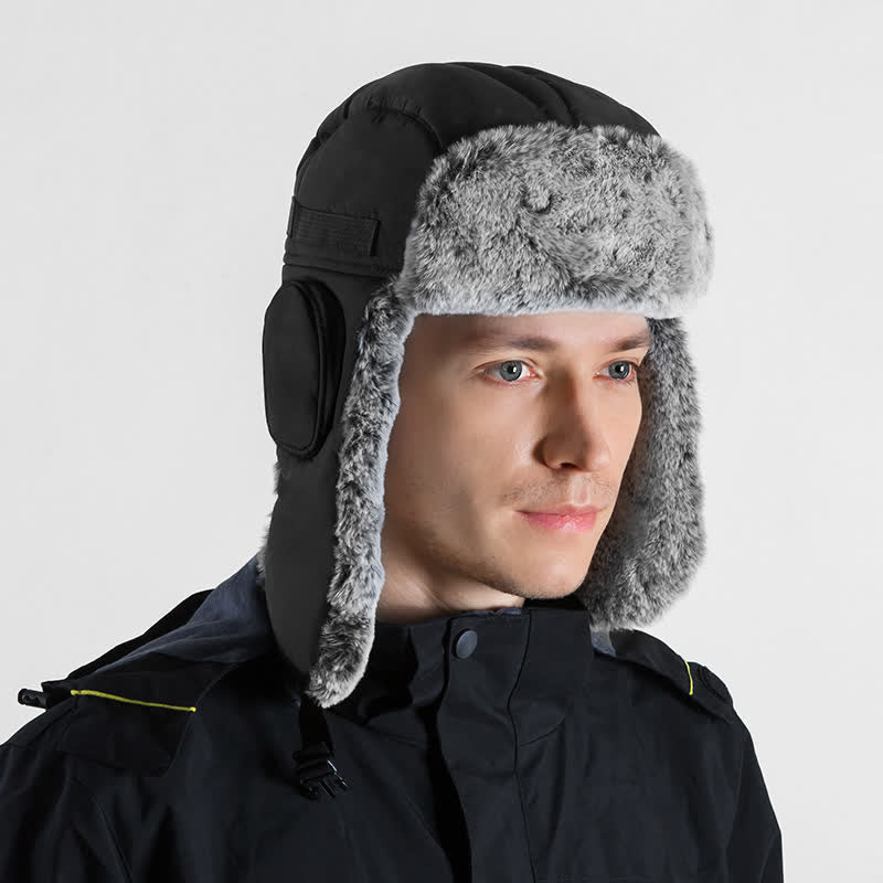 Cappello da aviatore unisex per esterni con pelliccia sintetica - Nero - Regolabile (22 7/8"-23 5/8") - image 1