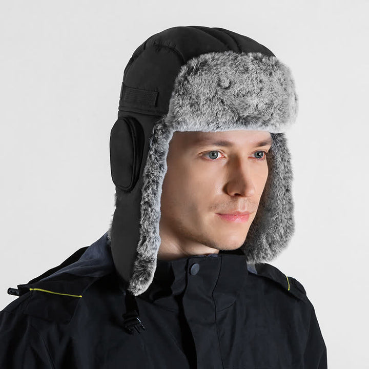 Cappello da aviatore unisex per esterni con pelliccia sintetica - Nero - Regolabile (22 7/8"-23 5/8") - image 1