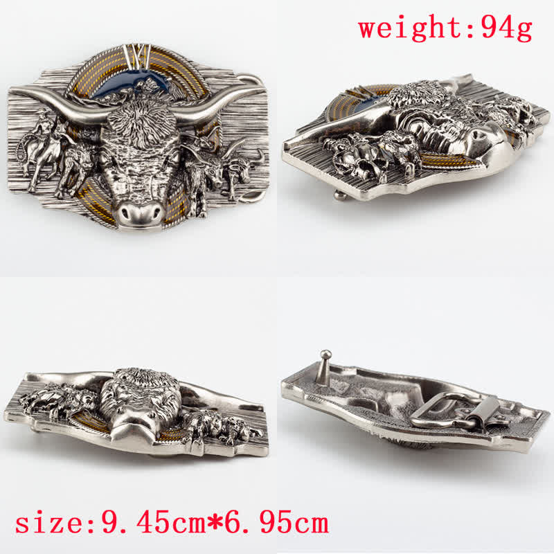 Cintura in pelle goffrata Longhorn Bull da uomo