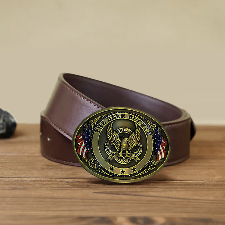Cintura in pelle con fibbia porta birra creativa fai da te con bandiera USA e aquila da uomo