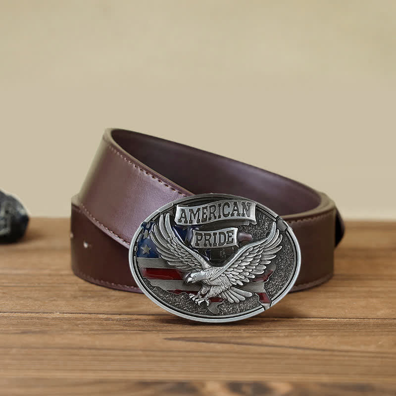 Cintura in pelle fai da te con fibbia American Pride Eagle da uomo - Aquila - Cintura PU marrone (40) - image 8