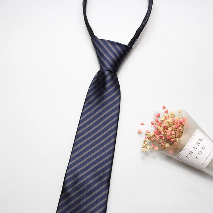Cravatta a righe con cerniera preppy da uomo - Blu navy e grigio - image 2