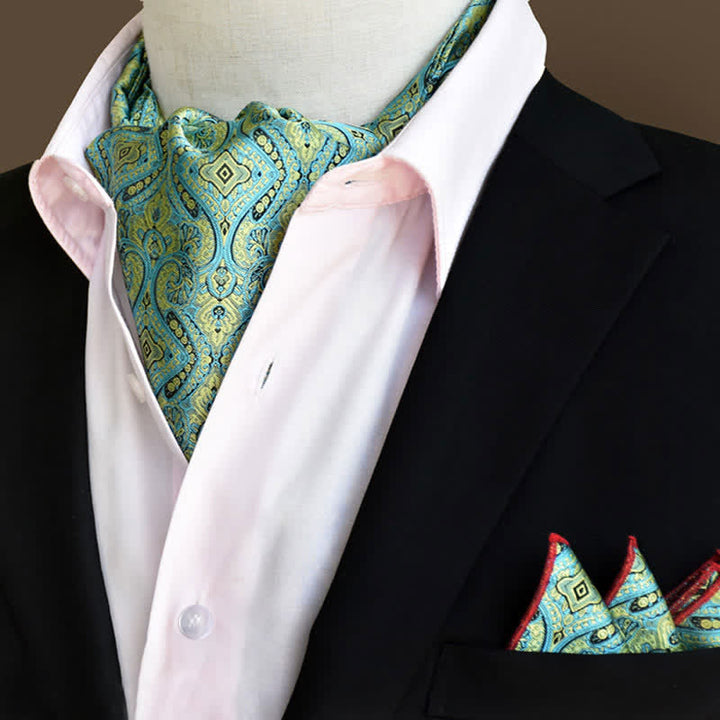 Set da 2 pezzi di fazzoletto da taschino e cravatta con motivo paisley floreale turchese di lusso