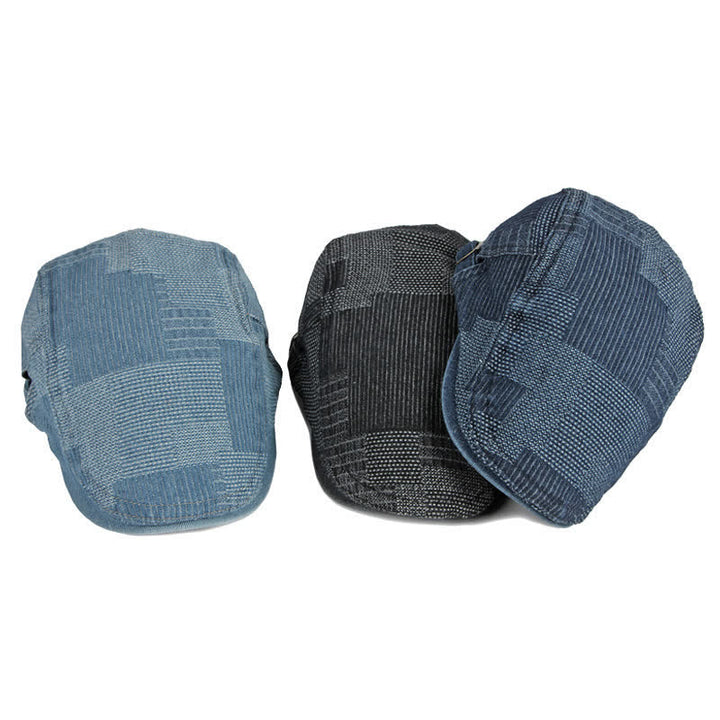Berretto piatto in denim lavato con motivo a quadri