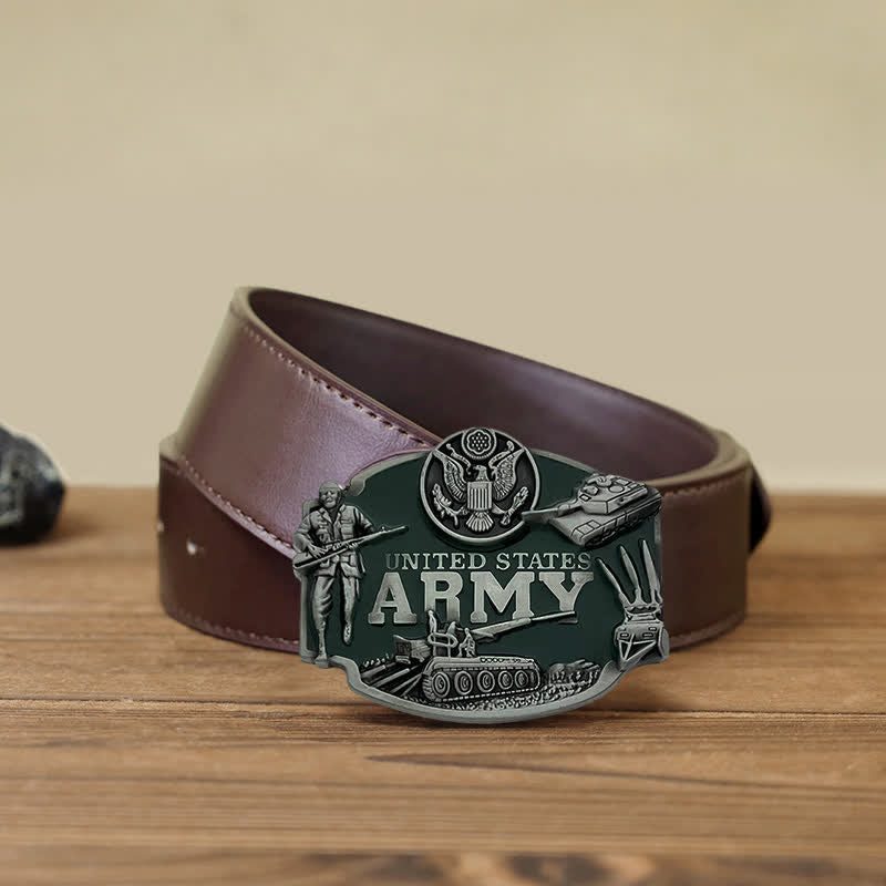 Cintura in pelle fai da te da uomo con fibbia da carro armato dell'esercito degli Stati Uniti